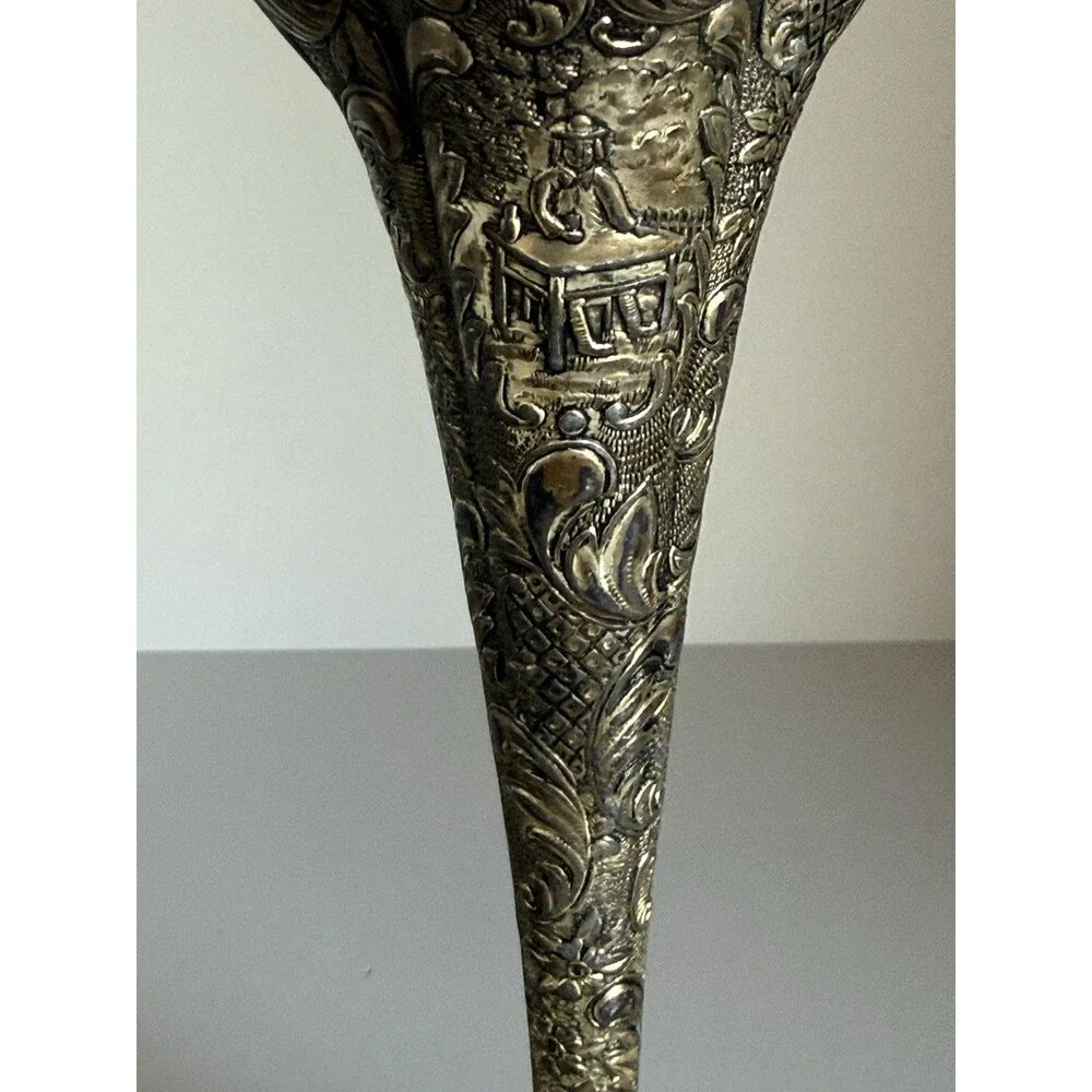 Set 2 pc Vintage Trumpet Flower Vases 6” Ropousse Style